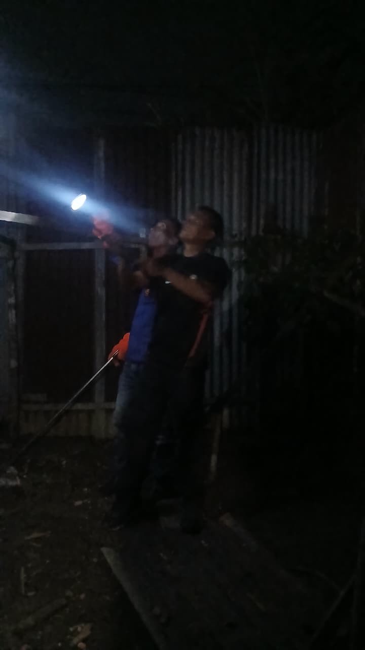 Personil Dinas Pemadam Kebakaran dan Penyelamatan menerima informasi adanya seekor  ular di rumah wa